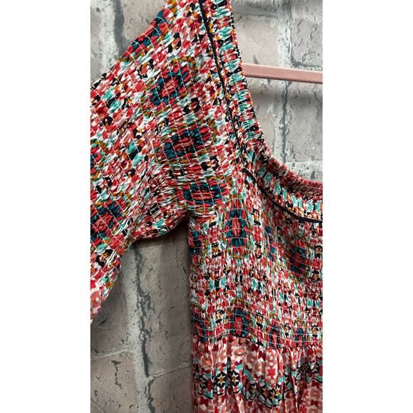 Torrid Mosaic Print Smocked Bell Sleeve Off The Shoulders Mini Dress Size 2X - Picture 9 of 10